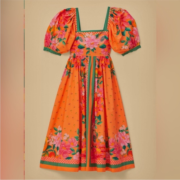 FARM Rio Orange Floral Midi Dress - Picture 7 of 7